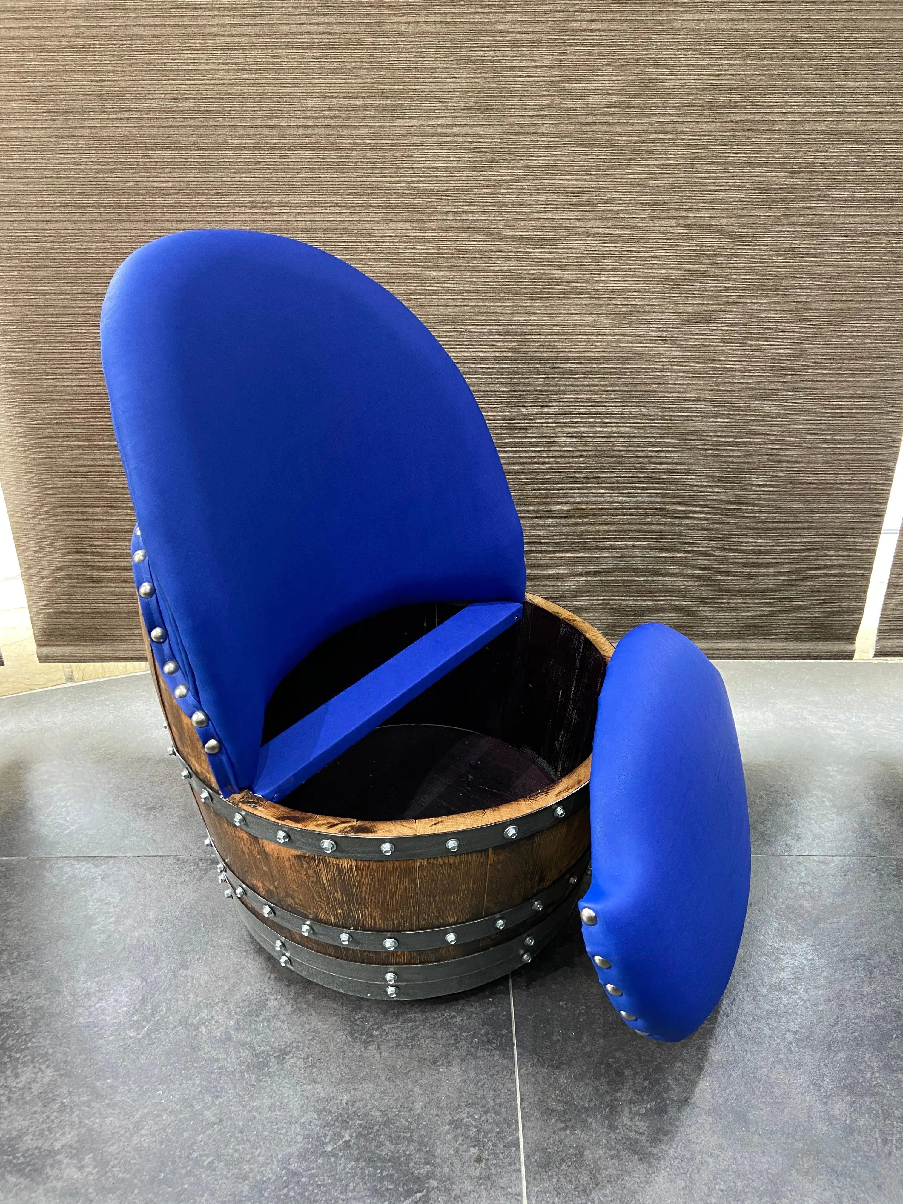 Wine Barrel Chair Sea Blue (Limited Colorway) - Oak Wood Wine Barrels. wine barrel coffee table barrel glass top wine barrel glass top whiskey barrel glass top bourbon barrel glass top barrel coffee table barrel wine rack wine barrel table whiskey barrel whiskey barrel table wine barrel handma