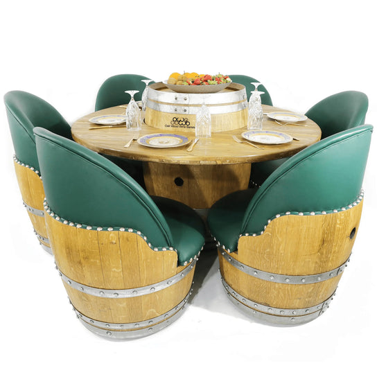 6Chair Barrel Dining Set Oak Wood Wine Barrels