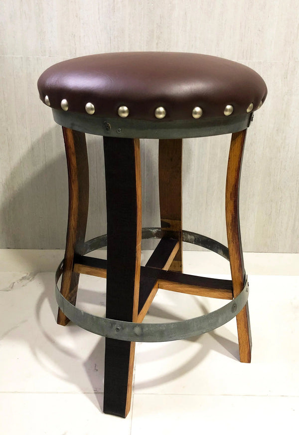 Wine Barrel Bar Stool with foot rest up - Vinous Reverie