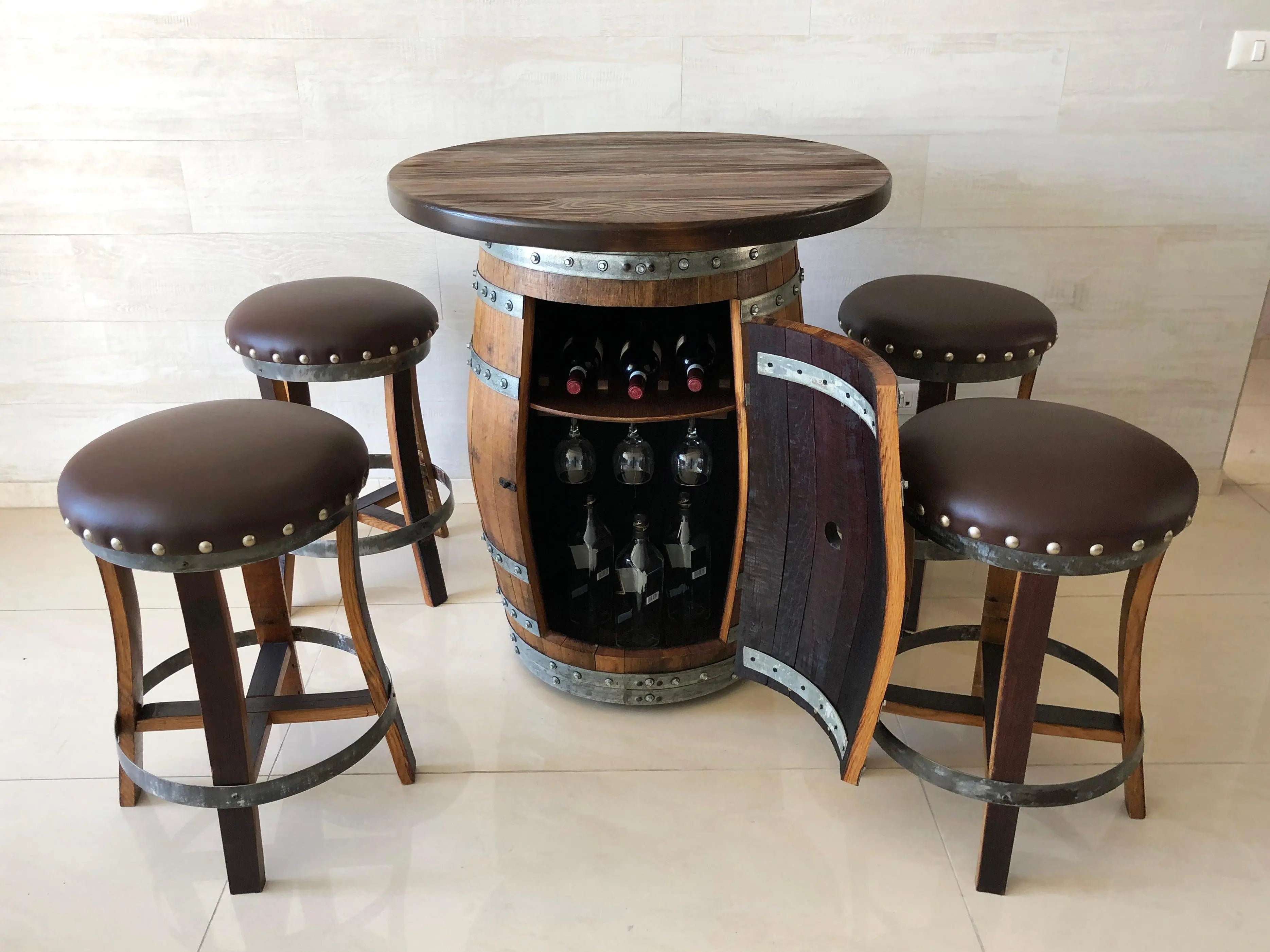 Full Multi-Use Bar Set - Oak Wood Wine Barrels. wine barrel coffee table barrel glass top wine barrel glass top whiskey barrel glass top bourbon barrel glass top barrel coffee table barrel wine rack wine barrel table whiskey barrel whiskey barrel table wine barrel handma