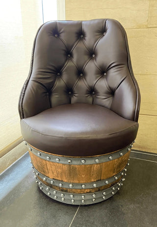 Luxury Captain Barrel Chair, Handmade Wine and Whiskey Barrel Chair, Hidden Storage, Memory Foam Upholstery, Movable On Casters