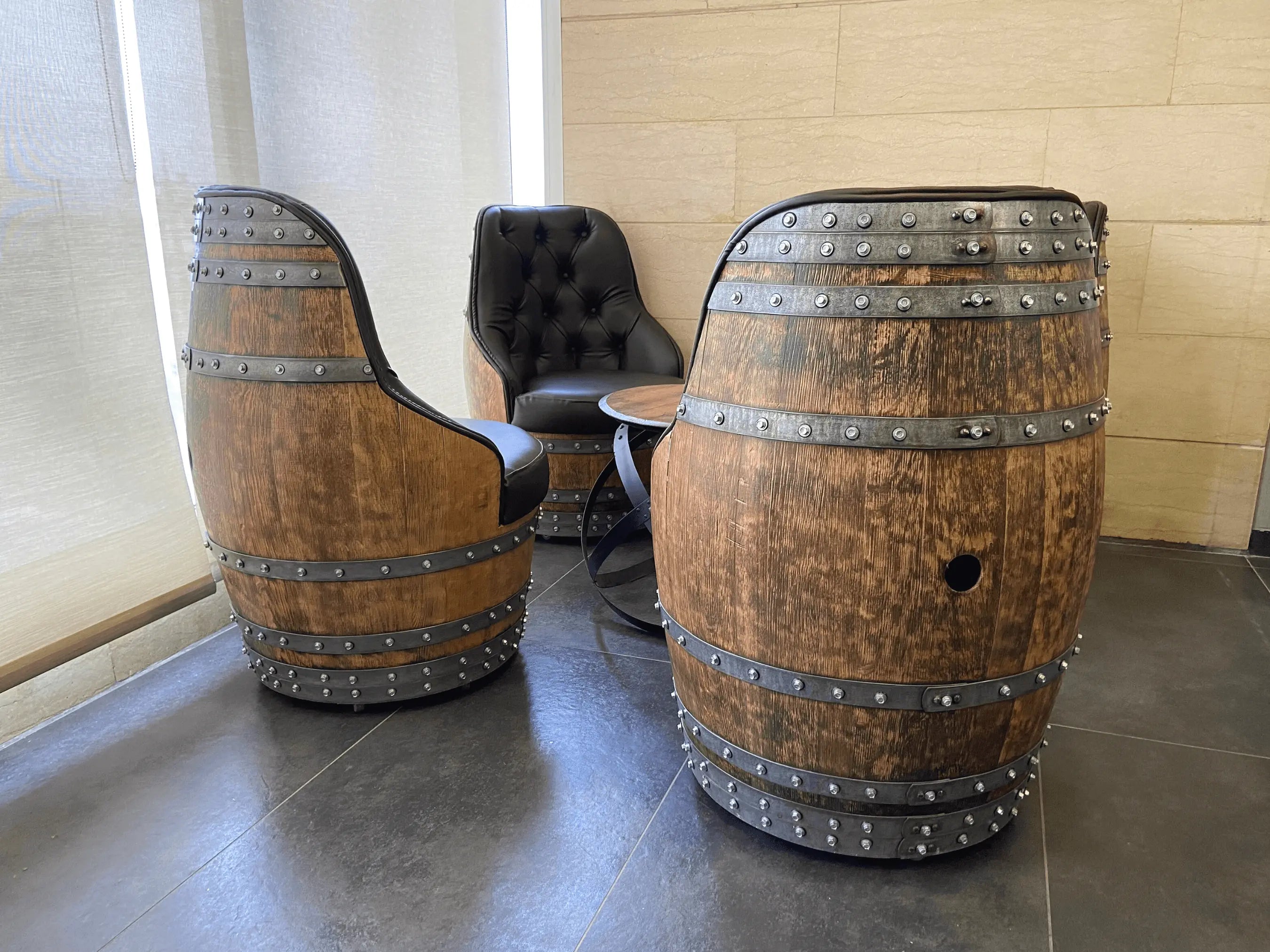 Luxury Wine Barrel Captain Chair Table Set - Oak Wood Wine Barrels. wine barrel coffee table barrel glass top wine barrel glass top whiskey barrel glass top bourbon barrel glass top barrel coffee table barrel wine rack wine barrel table whiskey barrel whiskey barrel table wine barrel handma