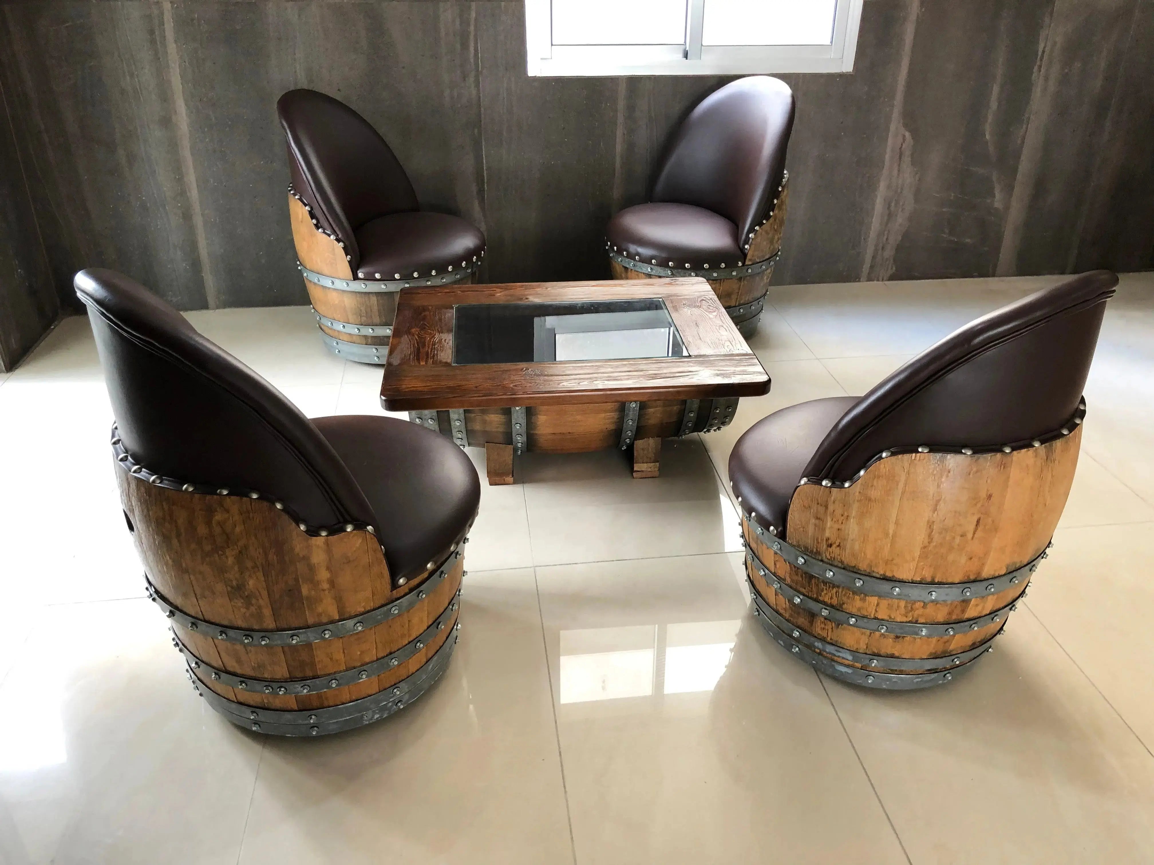 Brown Oak Barrel Chair, Handmade Wine and Whiskey Barrel Chair